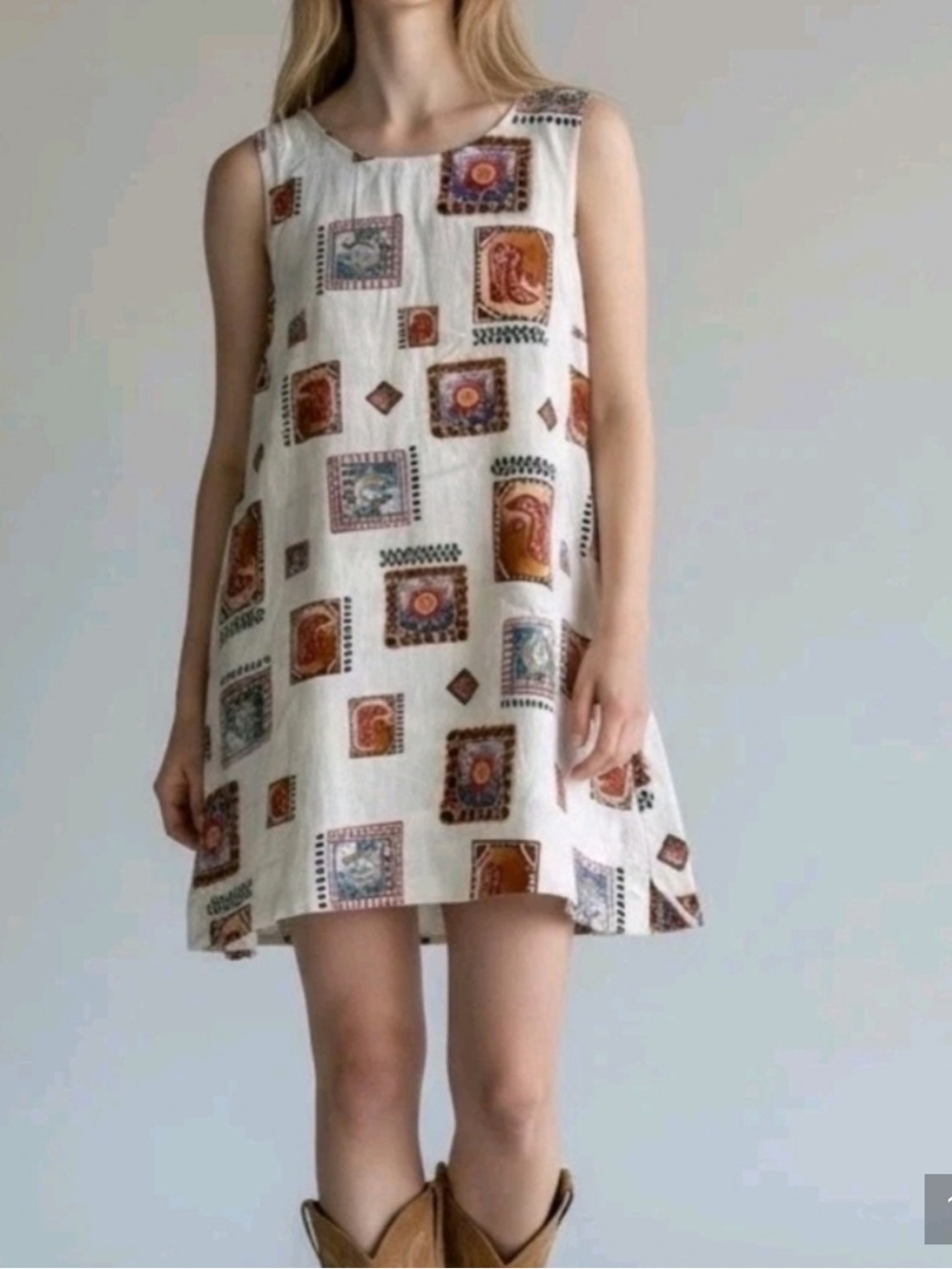 Paper Heart Linen Blend Mini Dress Sleeveless Western Cowgirl Rodeo - Size L